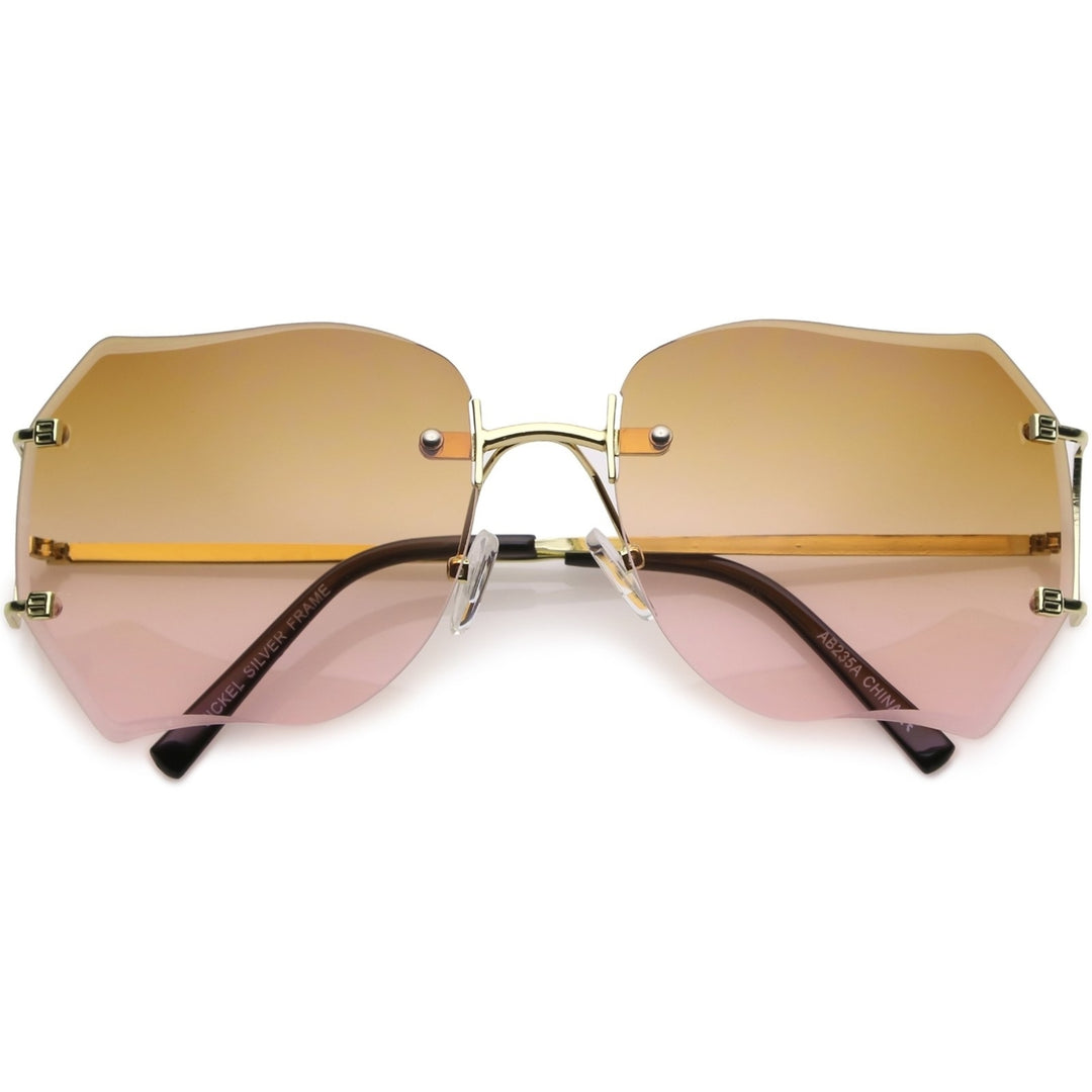 Oversize Rimless Square Sunglasses Slim Metal Arms Beveled Gradient Lens 61mm Image 4