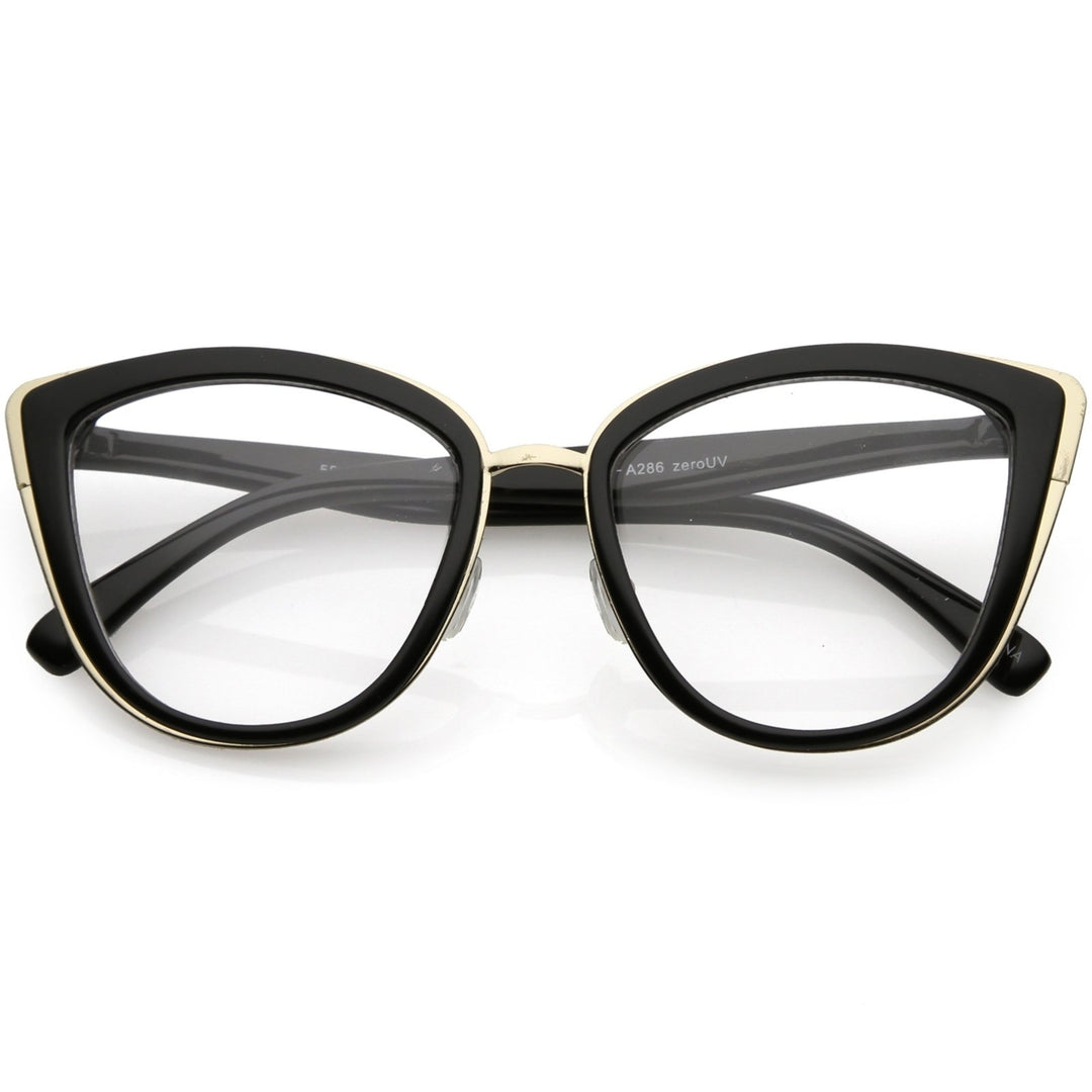 Oversize Rimmed Metal Cat Eye Glasses Clear Lens 55mm Image 6