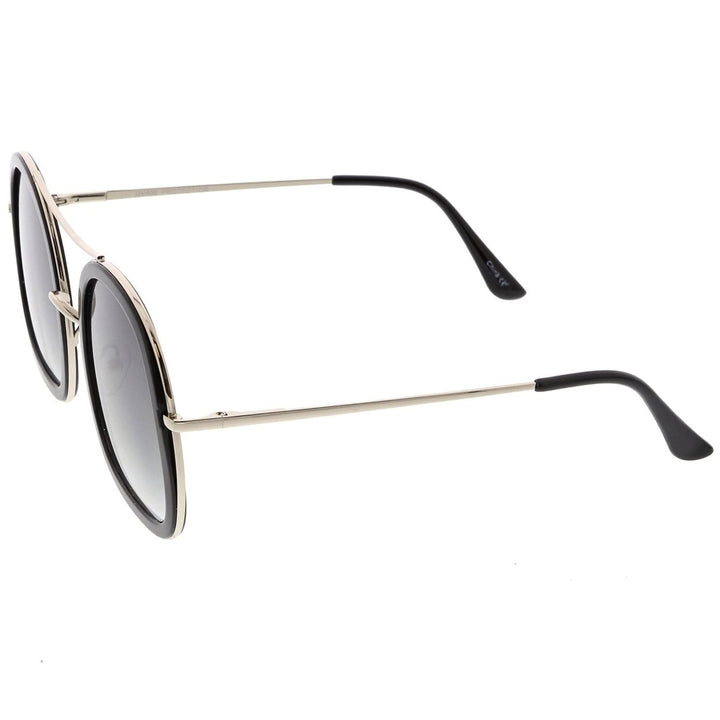 Oversize Round Sunglasses Double Metal Crossbar Thin Arms Flat Lens 58mm Image 3
