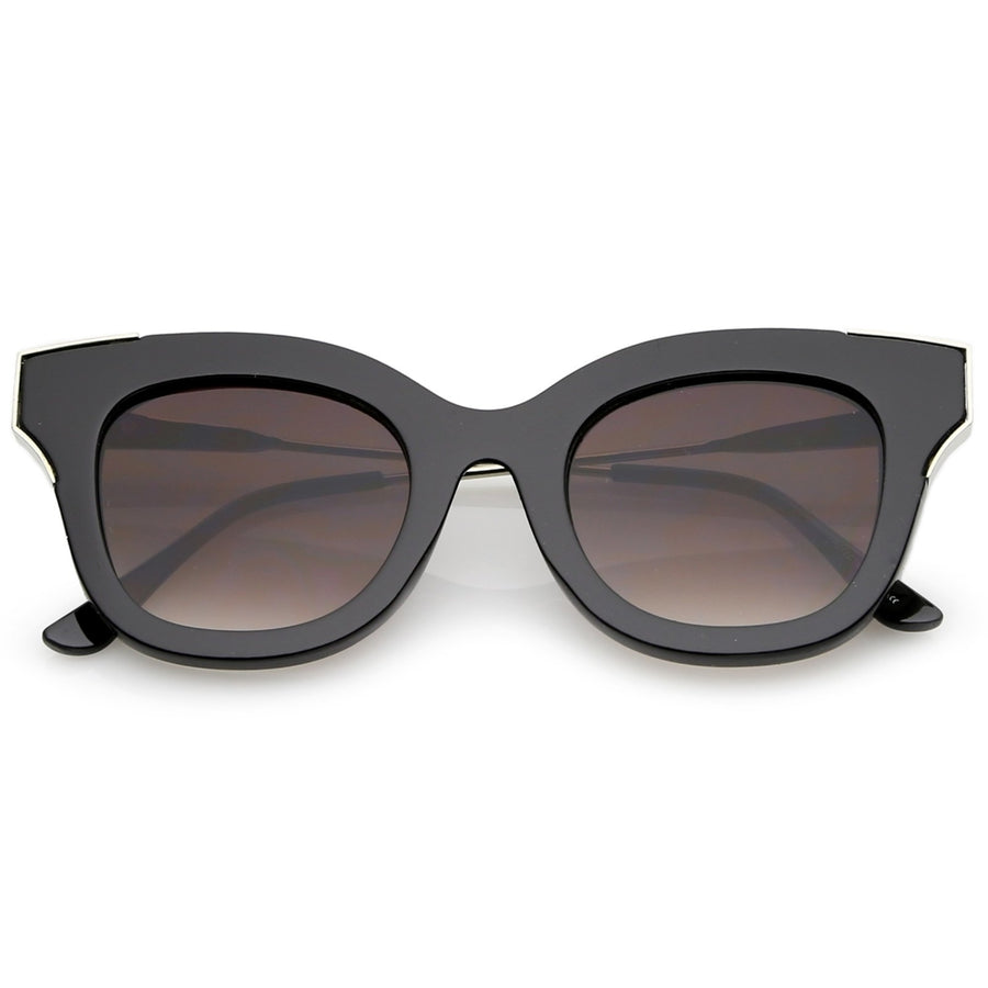 Oversize Thick Slim Temple Metal Trim Square Flat Lens Cat Eye Sunglasses 48mm Image 1