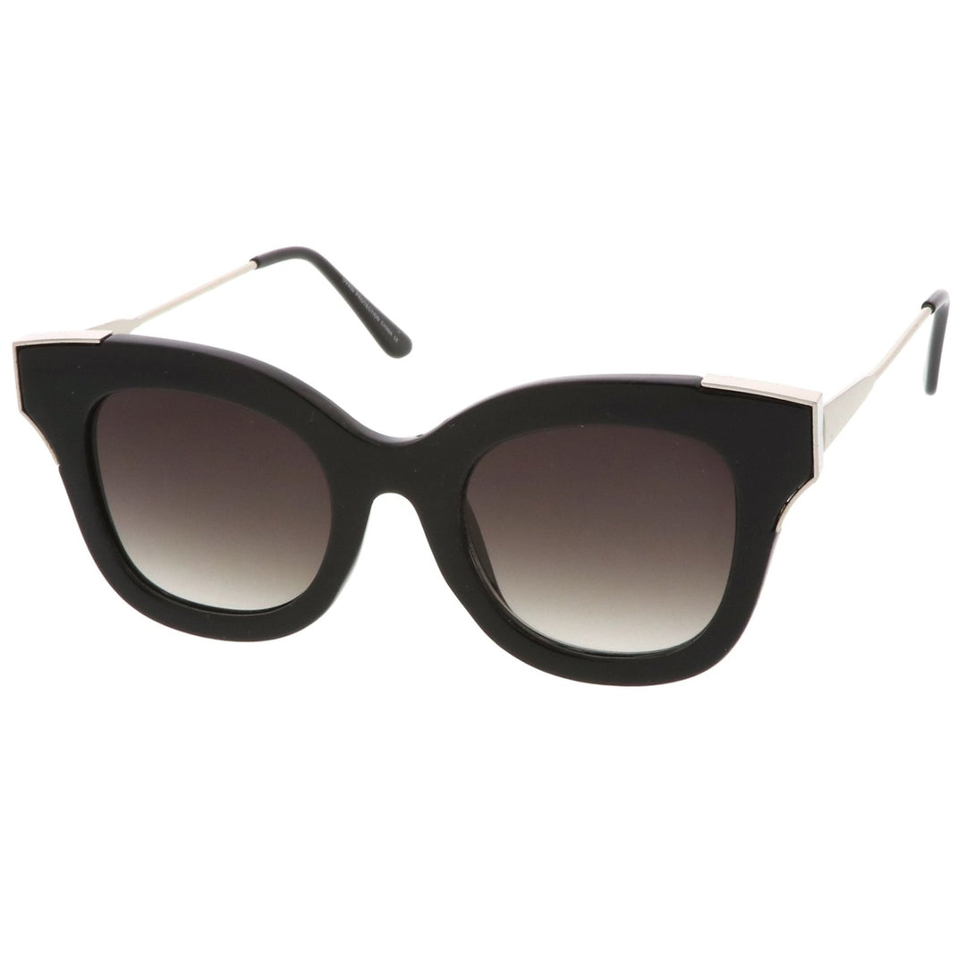 Oversize Thick Slim Temple Metal Trim Square Flat Lens Cat Eye Sunglasses 48mm Image 2