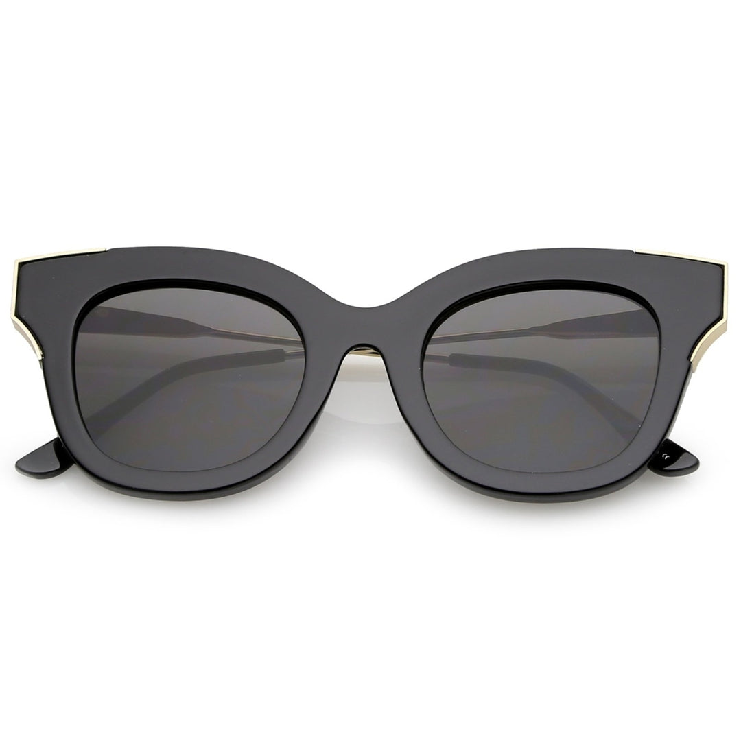Oversize Thick Slim Temple Metal Trim Square Flat Lens Cat Eye Sunglasses 48mm Image 4