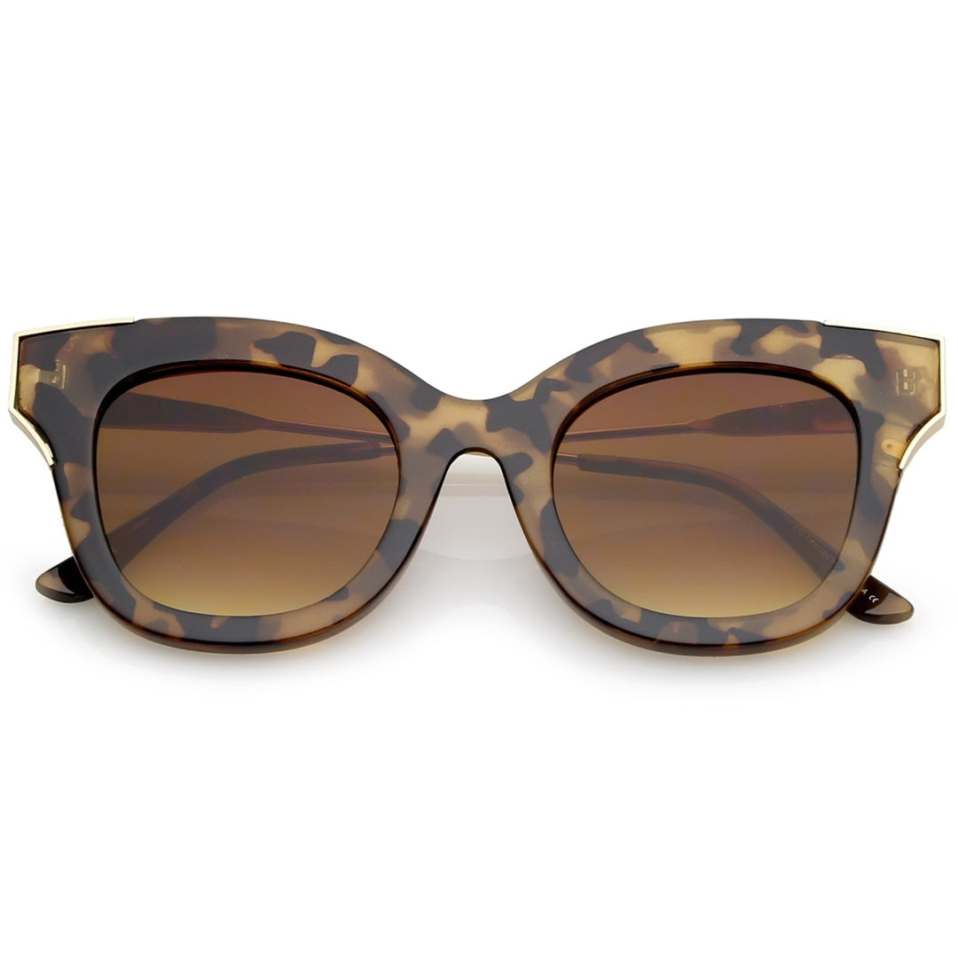 Oversize Thick Slim Temple Metal Trim Square Flat Lens Cat Eye Sunglasses 48mm Image 6