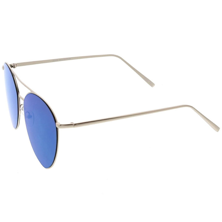 Oversize Thin Metal Aviator Sunglasses Double Crossbar Mirrored Flat Lens 62mm Image 3