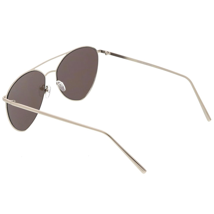 Oversize Thin Metal Aviator Sunglasses Double Crossbar Mirrored Flat Lens 62mm Image 4