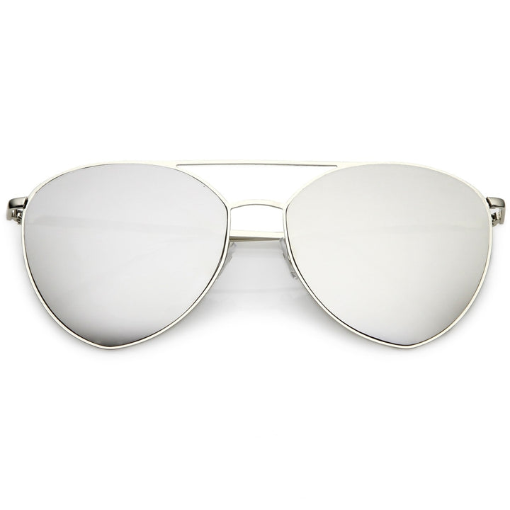 Oversize Thin Metal Aviator Sunglasses Double Crossbar Mirrored Flat Lens 62mm Image 4