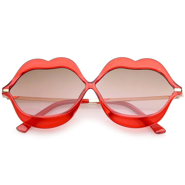 Oversize Transparent Lip Shape Frame Metal Temples Gradient Lens Novelty Sunglasses 63mm Image 6