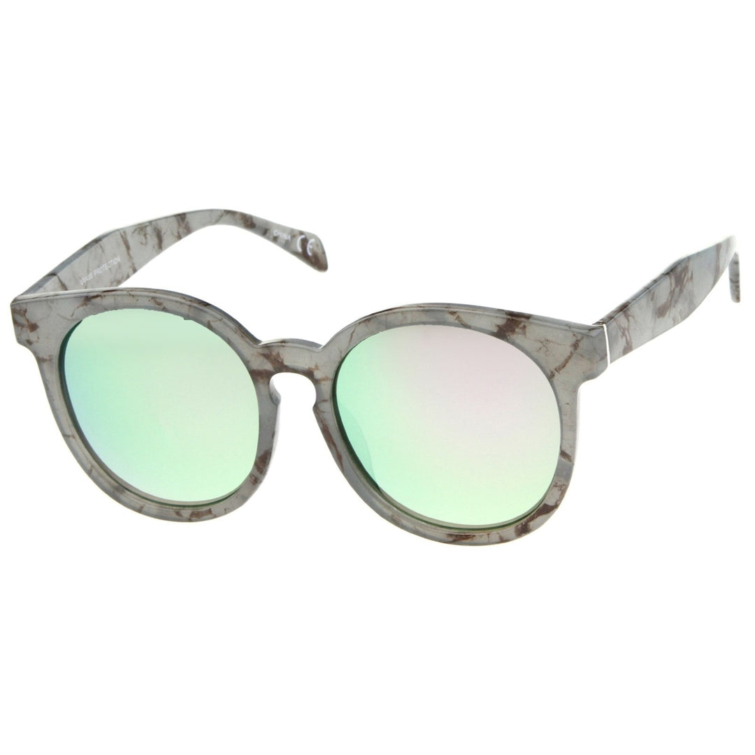 Oversized Marble Print Colored Mirror Lens Horn Rimmed Sunglasses 55mm Image 2
