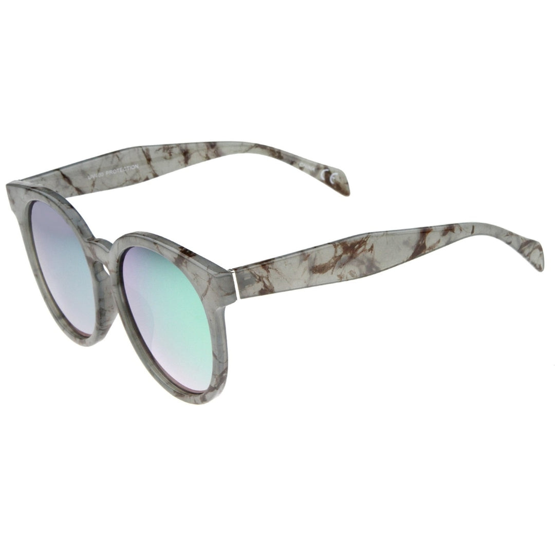 Oversized Marble Print Colored Mirror Lens Horn Rimmed Sunglasses 55mm Image 3