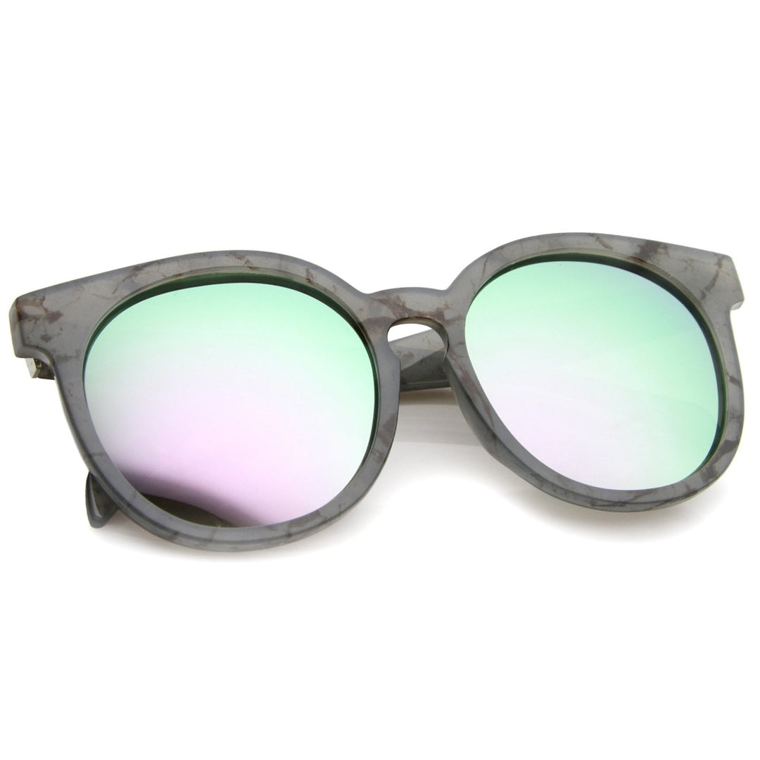 Oversized Marble Print Colored Mirror Lens Horn Rimmed Sunglasses 55mm Image 4