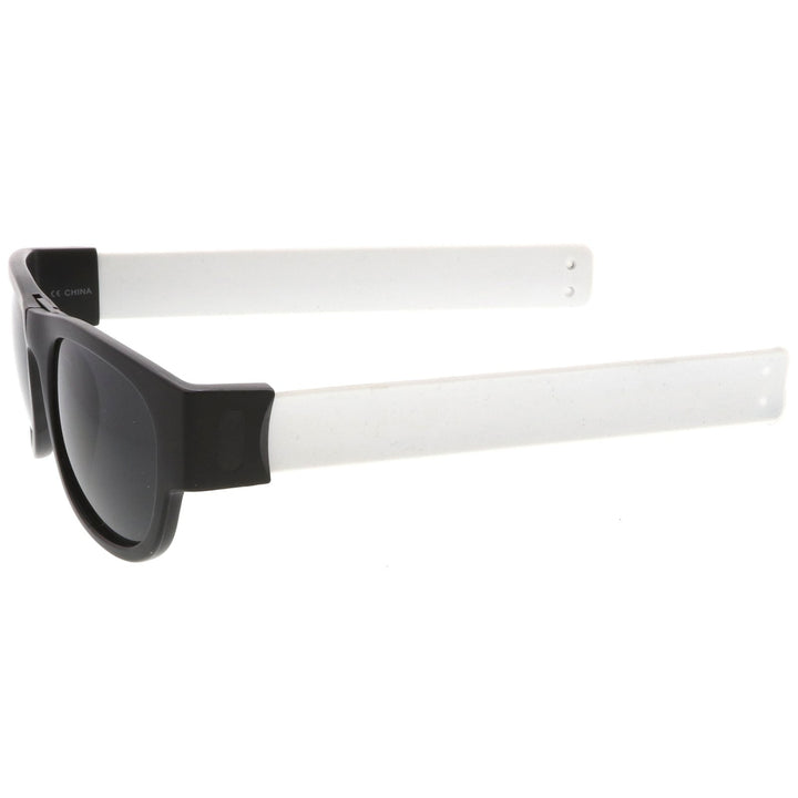 Portable Horn Rimmed Sunglasses 53mm Foldable Square Lens Rubber Snap Arms Image 3