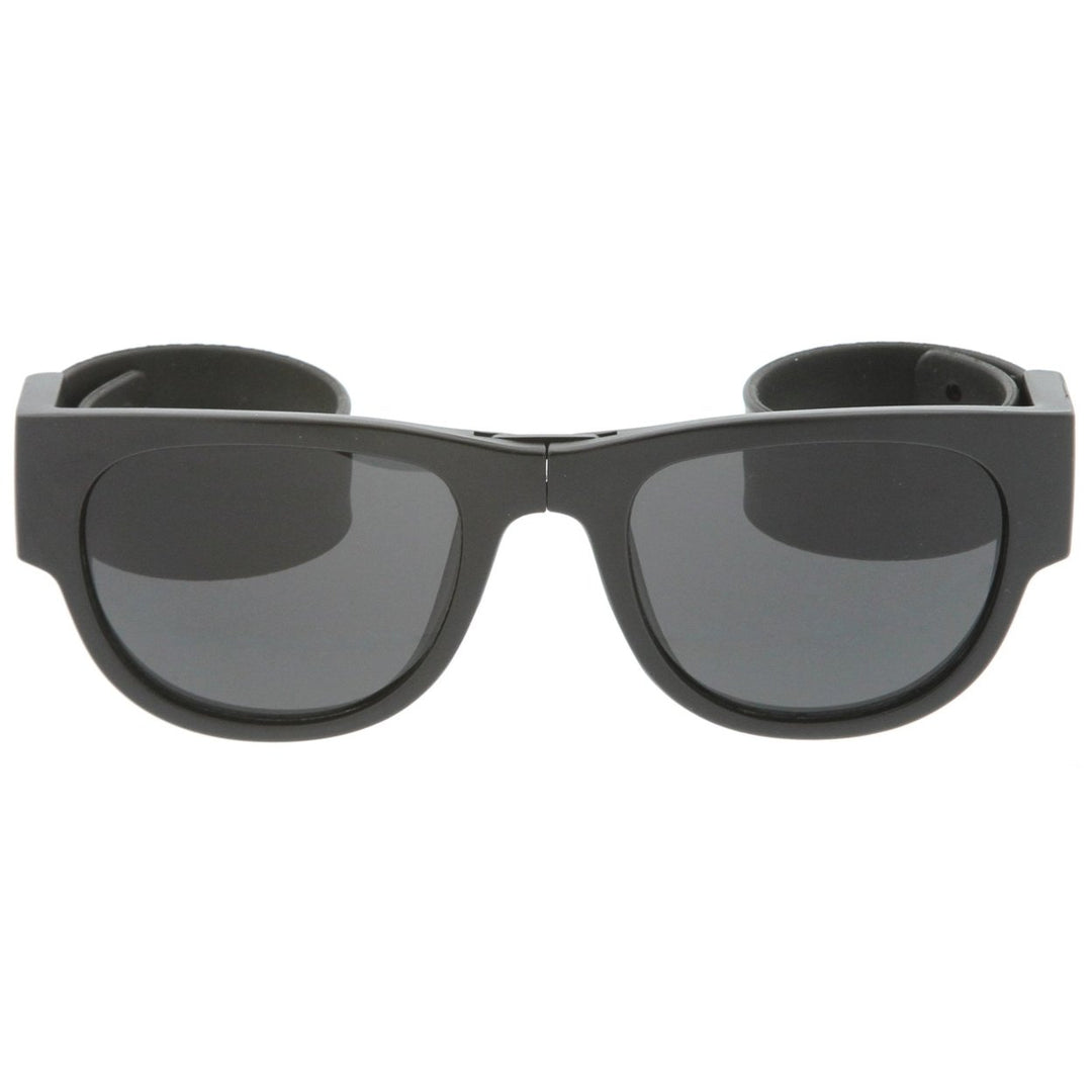 Portable Horn Rimmed Sunglasses 53mm Foldable Square Lens Rubber Snap Arms Image 4