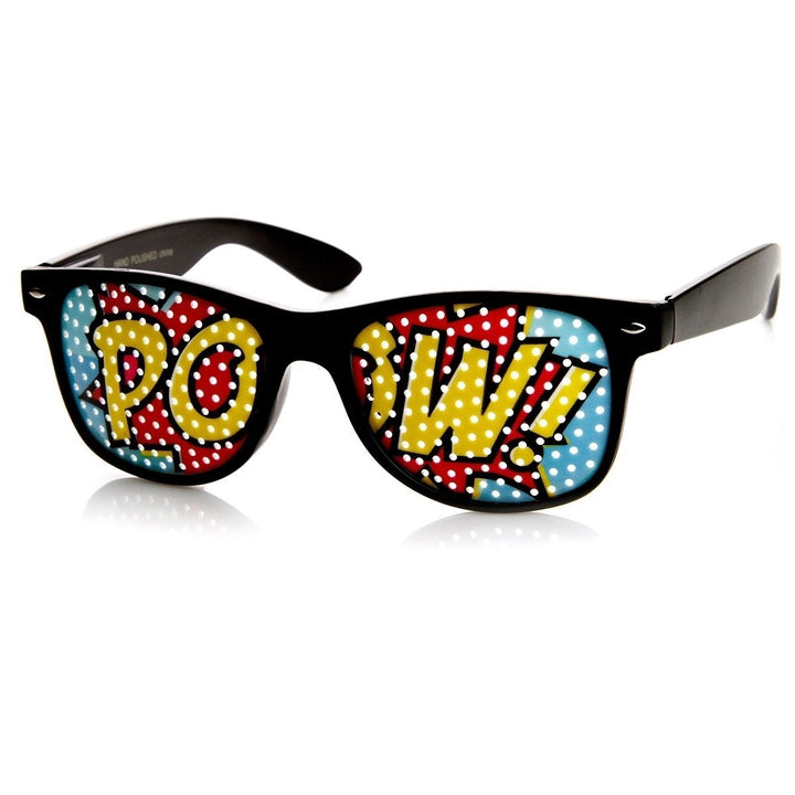 POW Art Mesh Lens Horn Rimmed Colorful Sunglasses Novelty Poker Face Glasses Image 1