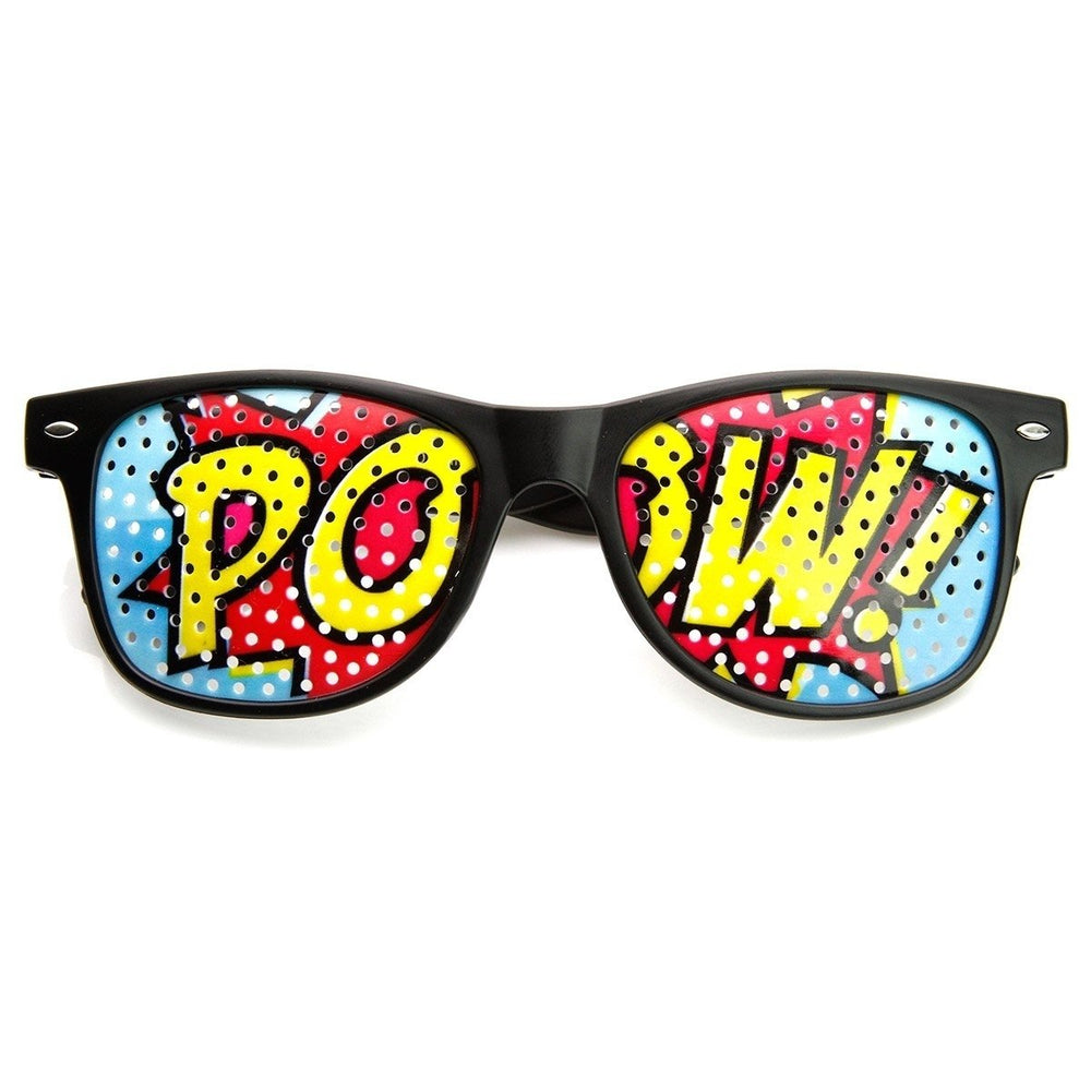 POW Art Mesh Lens Horn Rimmed Colorful Sunglasses Novelty Poker Face Glasses Image 2