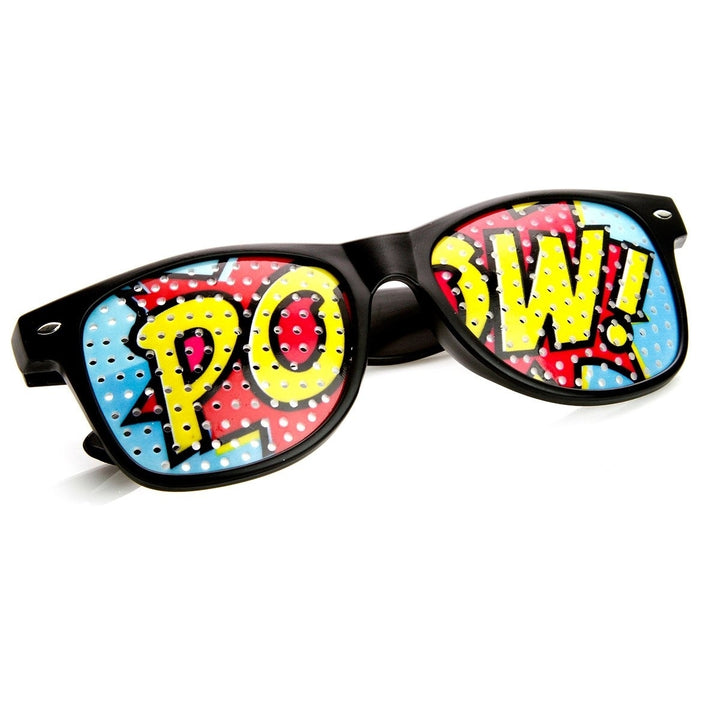 POW Art Mesh Lens Horn Rimmed Colorful Sunglasses Novelty Poker Face Glasses Image 4