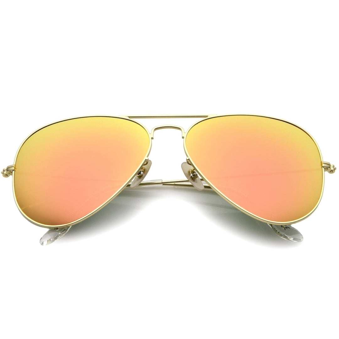 Premium Classic Large Matte Metal Frame Mirror Glass Lens Aviator Sunglasses 61mm Image 1
