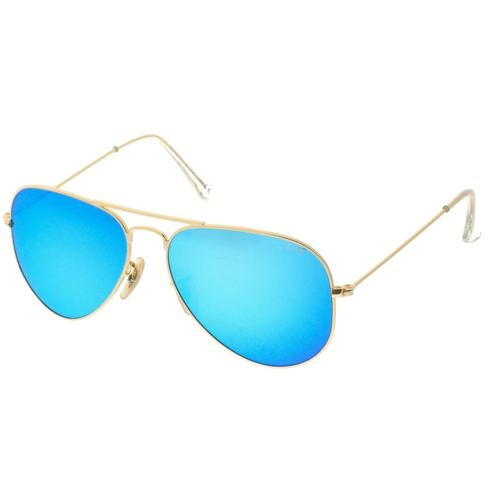 Premium Small Classic Matte Metal Aviator Sunglasses With Colored Mirror Glass Lens 57mm Image 2