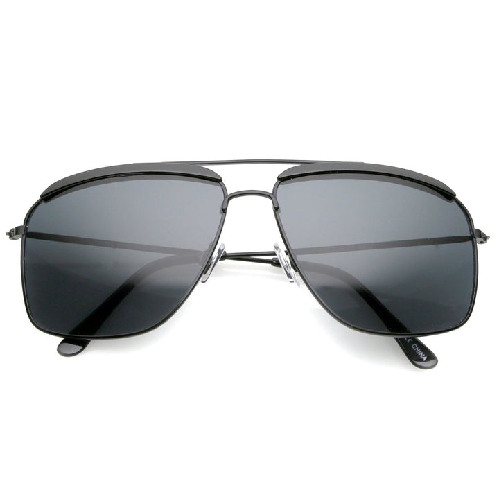 Retro Brow Accent Thin Metal Frame Square Aviator Sunglasses 61mm Image 4