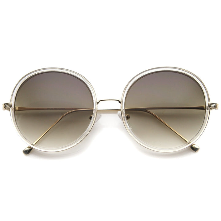 Retro Fashion Metal Temple Two-Tone Oversize Round Sunglasses 53mm Image 1