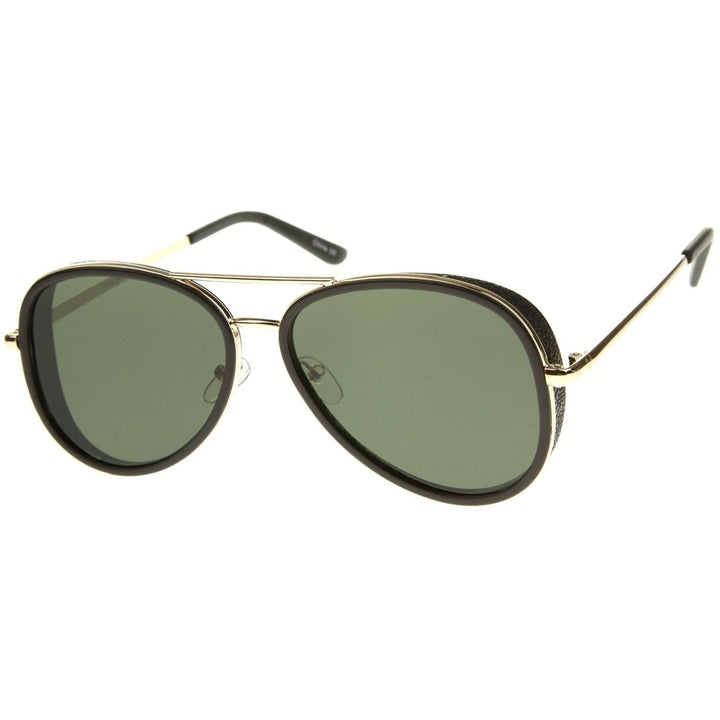 Retro Two-Tone Metal Aviator Sunglasses Flat Lens 53mm UV Protected Image 2