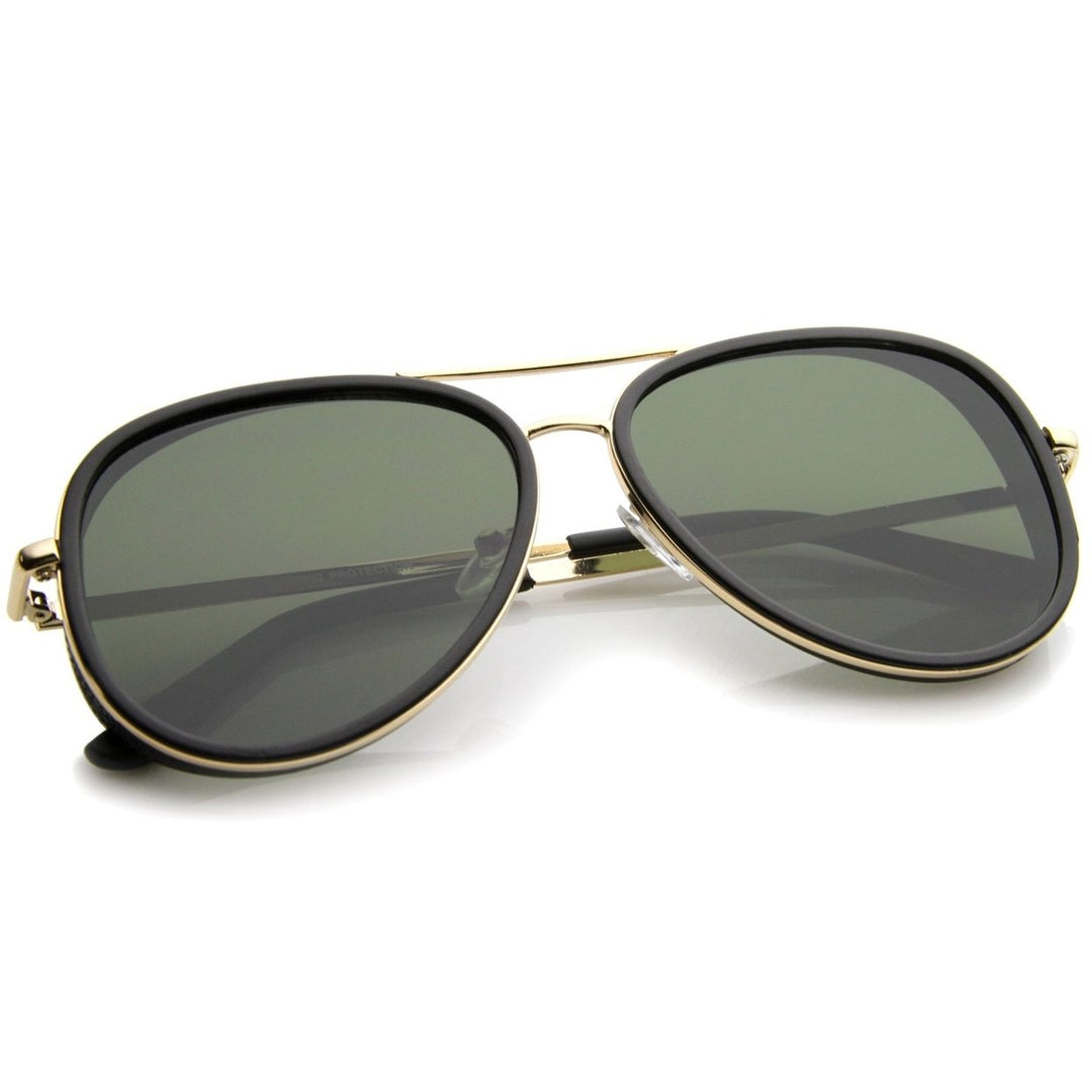 Retro Two-Tone Metal Aviator Sunglasses Flat Lens 53mm UV Protected Image 4