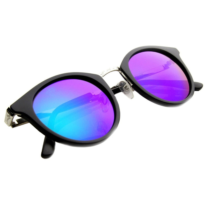 Retro Round Sunglasses Horn Rimmed Metal Temple UV Protection P3 Frame 47mm Image 4