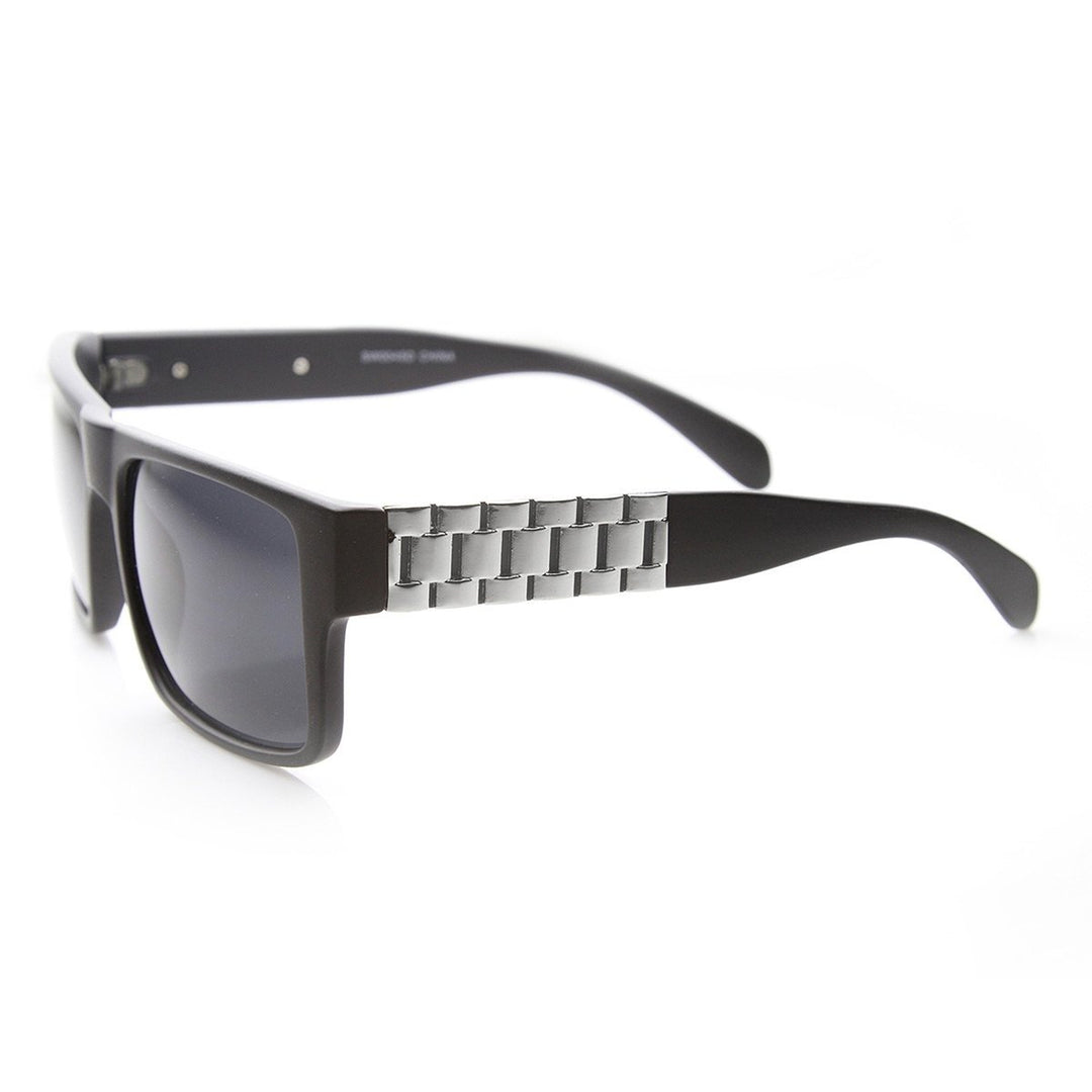 Retro Flat Top Square Sunglasses Oversized Metal Chain Arm UV Protection 55mm Image 3