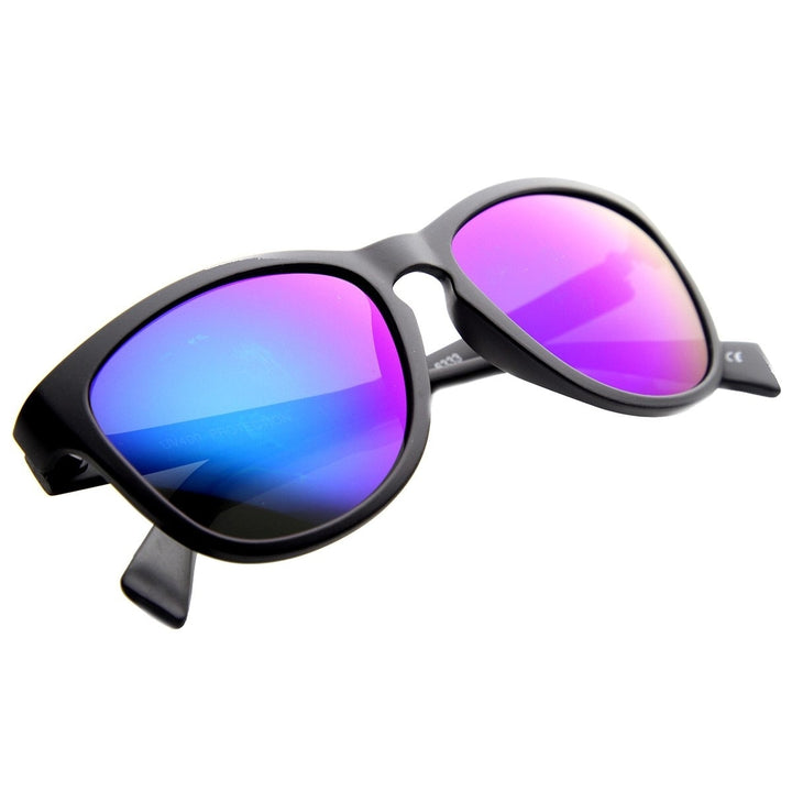 Retro Key Hole Mirror Lenses Horned Rim Sunglasses Image 4