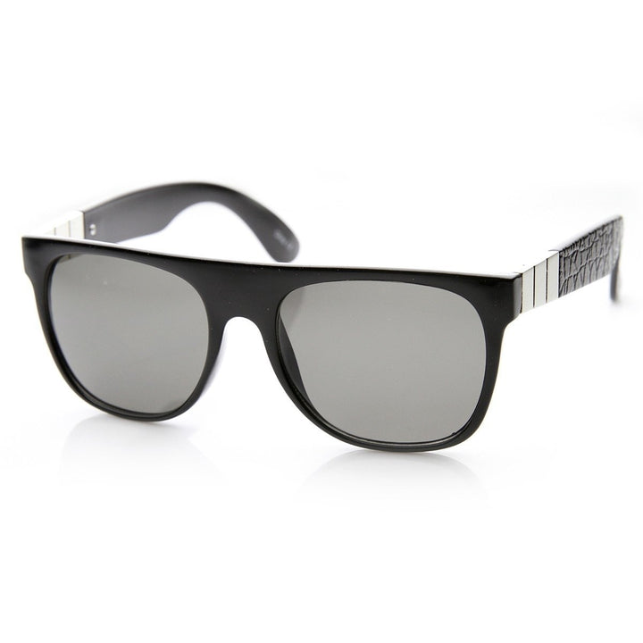 Retro Metal Accent Faux Leather Temple Flat Top Sunglasses Image 4