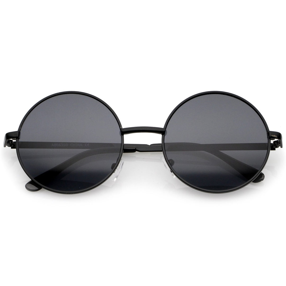 Retro Metal Frame Slim Temple Neutral-Colored Lens Round Sunglasses 51mm Image 1