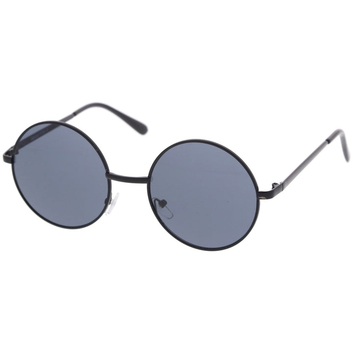 Retro Metal Frame Slim Temple Neutral-Colored Lens Round Sunglasses 51mm Image 2