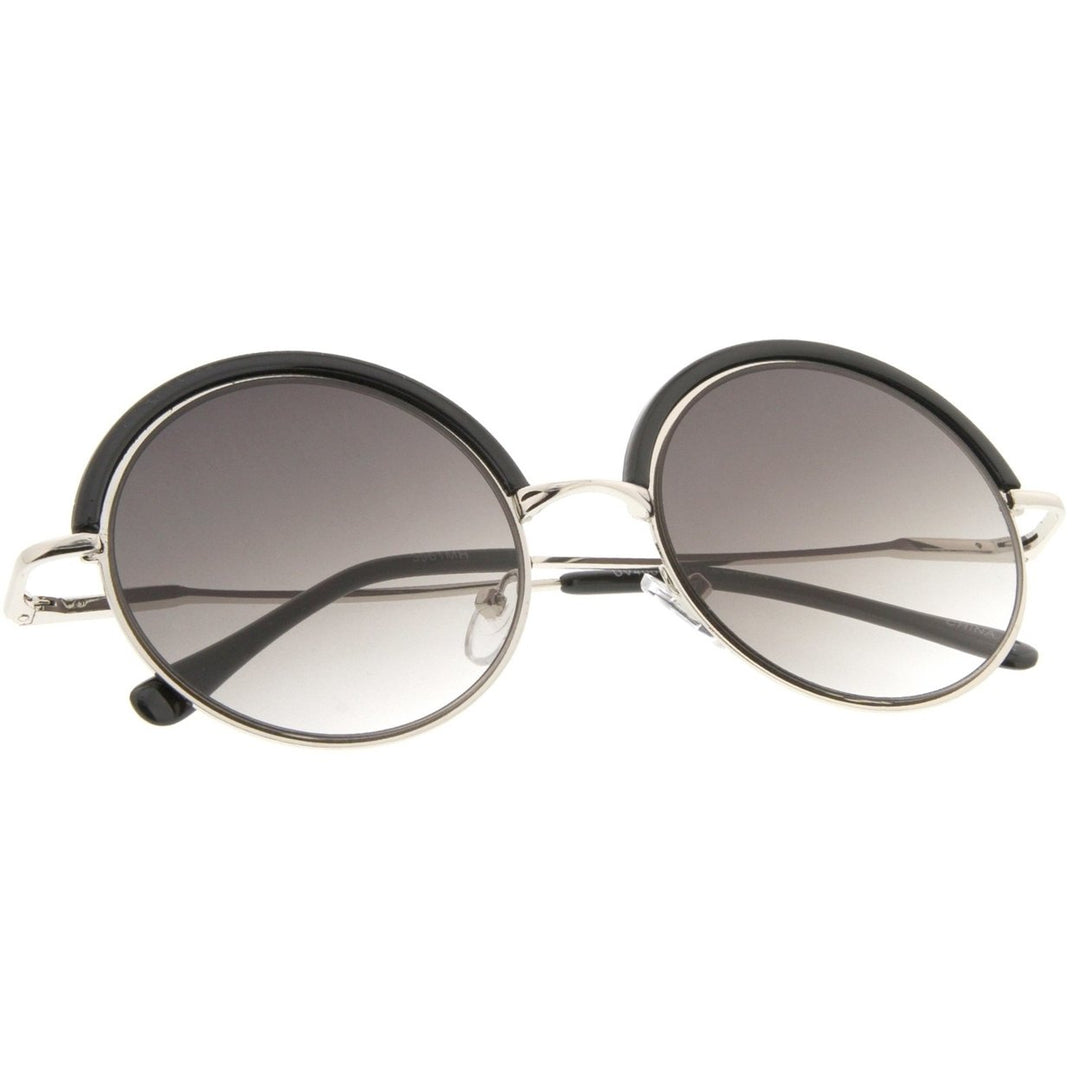 Retro Metal Frame Round Sunglasses 51mm Flat Lens Thin Temples UV400 Protection Image 4