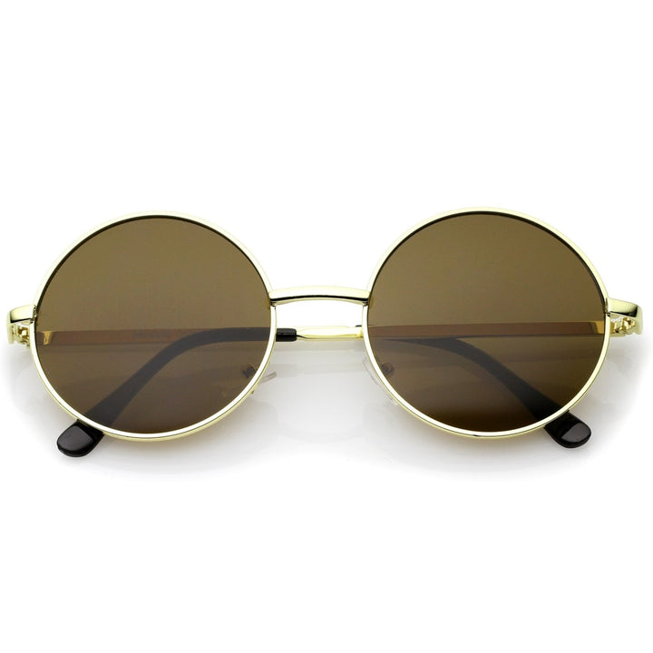 Retro Metal Frame Slim Temple Neutral-Colored Lens Round Sunglasses 51mm Image 4