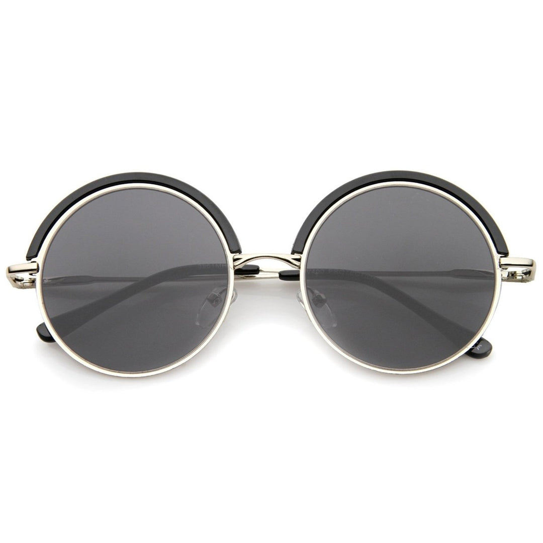 Retro Metal Frame Round Sunglasses 51mm Flat Lens Thin Temples UV400 Protection Image 4