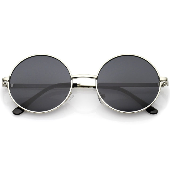 Retro Metal Frame Slim Temple Neutral-Colored Lens Round Sunglasses 51mm Image 6