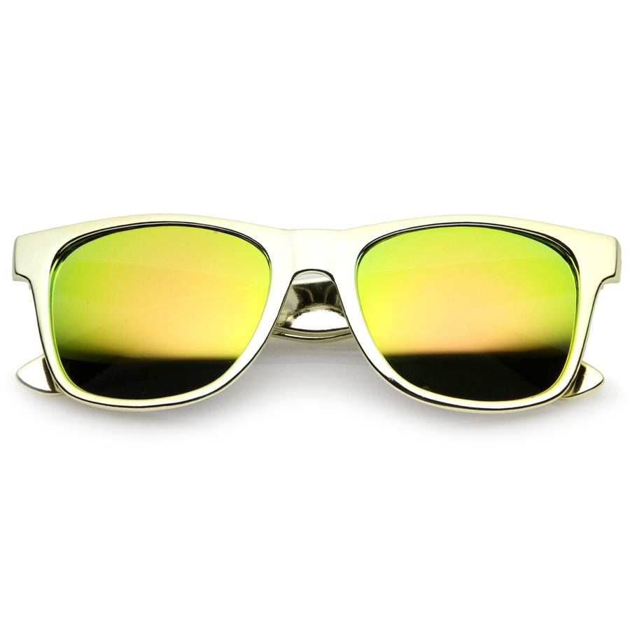 Retro Metallic Horn Rimmed Sunglasses 55mm Colored Mirror Lens UV400 Protection Image 1