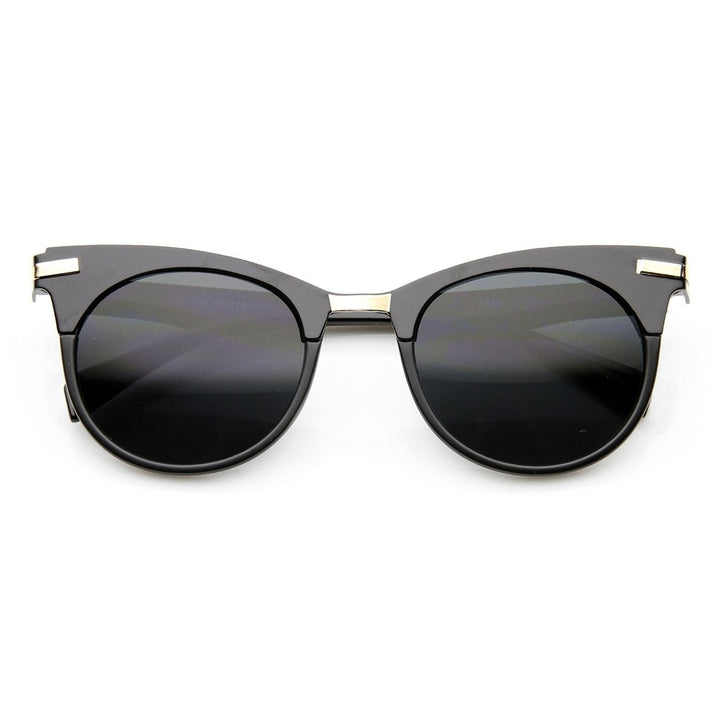 Retro Mod Fashion High Temple Riveted Round Cat Eye Sunglasses Image 4