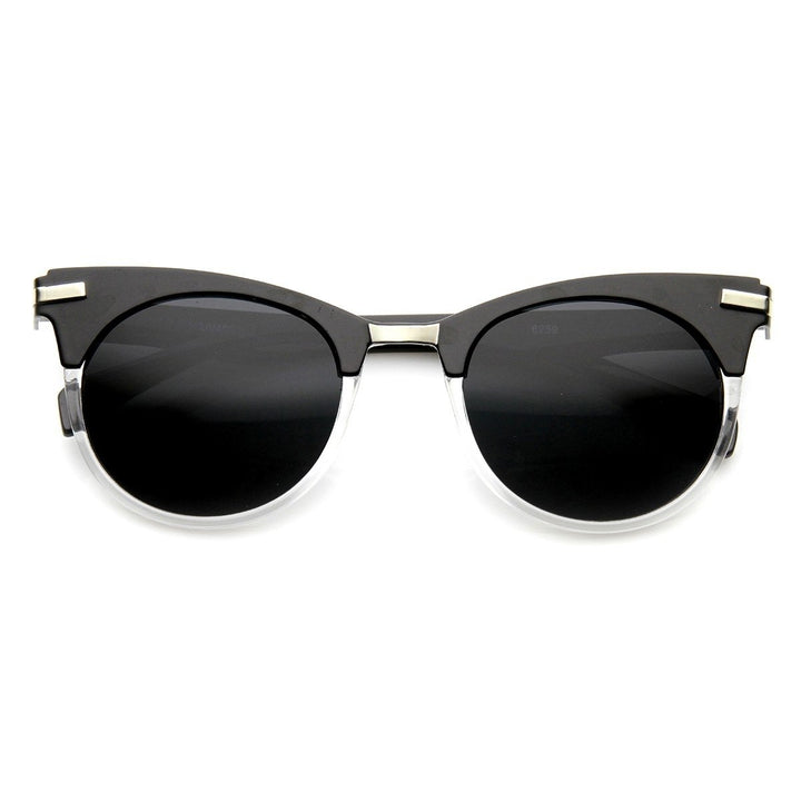 Retro Mod Fashion High Temple Riveted Round Cat Eye Sunglasses Image 6