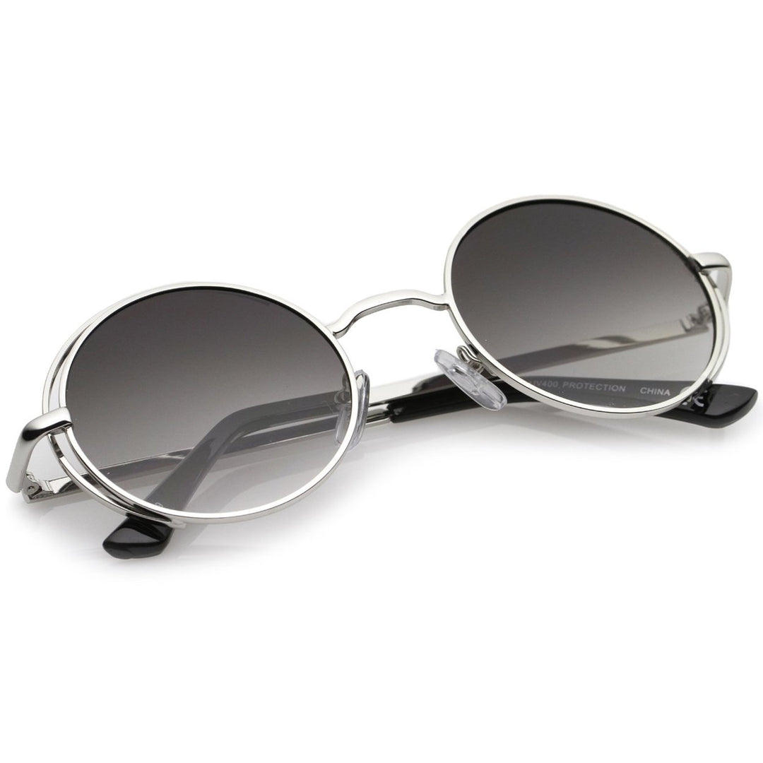 Retro Round Sunglasses 49mm Open Metal Frame Slim Temples UV400 Lenses Image 4