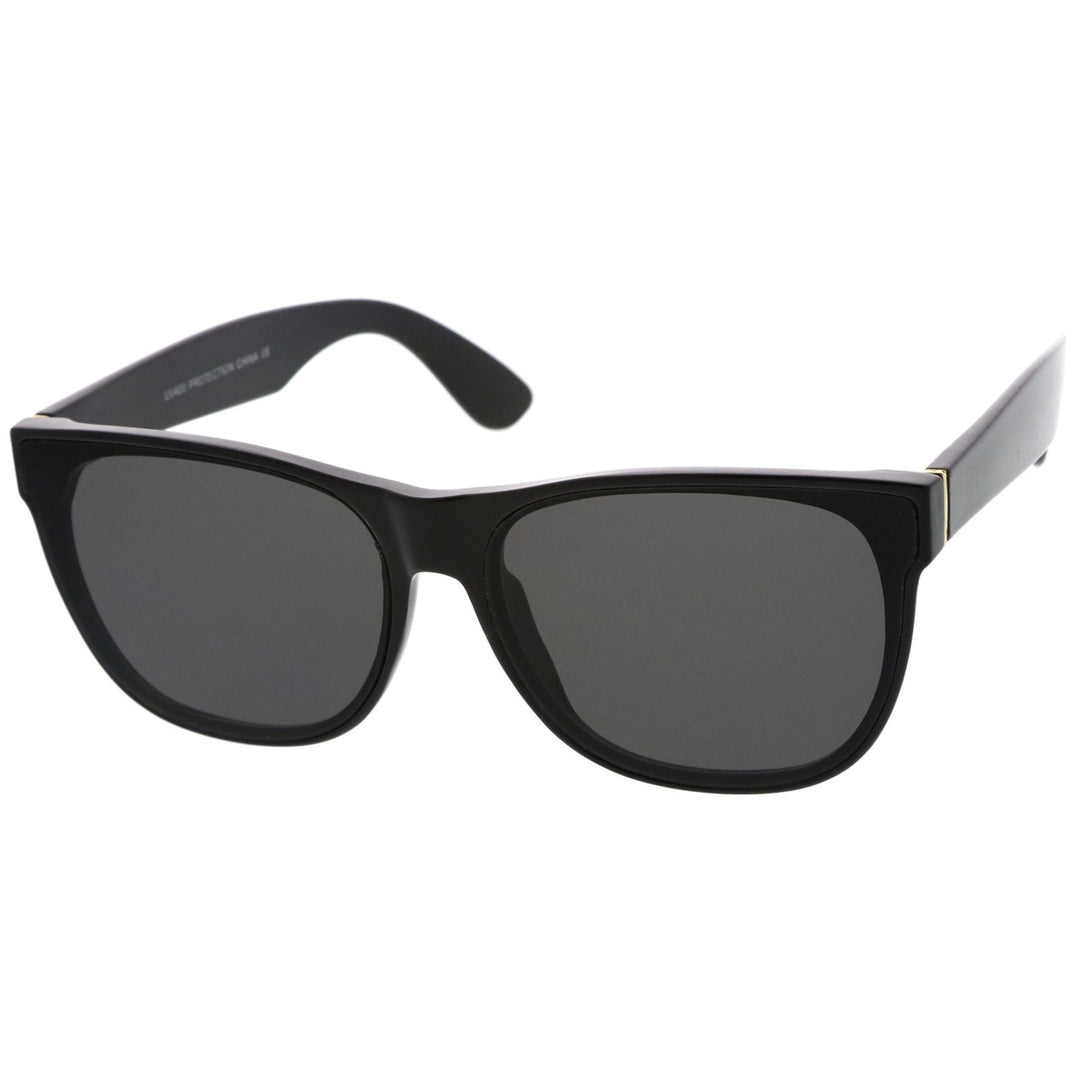 Retro Oversize Wide Temple Square Flat Lens Horn Rimmed Sunglasses 60mm Image 2