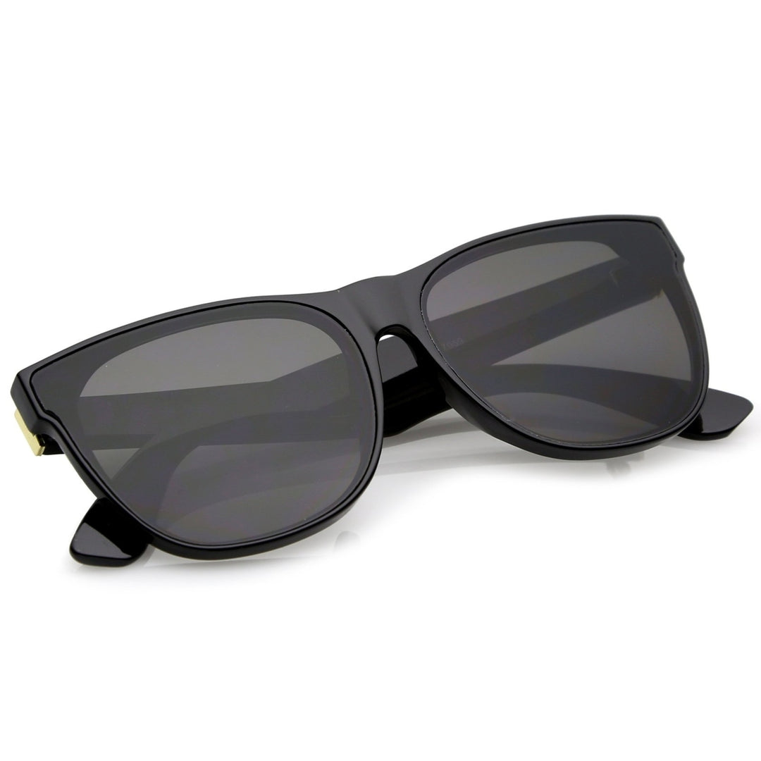 Retro Oversize Wide Temple Square Flat Lens Horn Rimmed Sunglasses 60mm Image 4