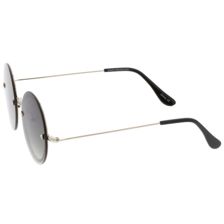 Rimless Metal Round Sunglasses 55mm Flat Lenses Ultra Slim Arms Pyramid Rivets Image 3