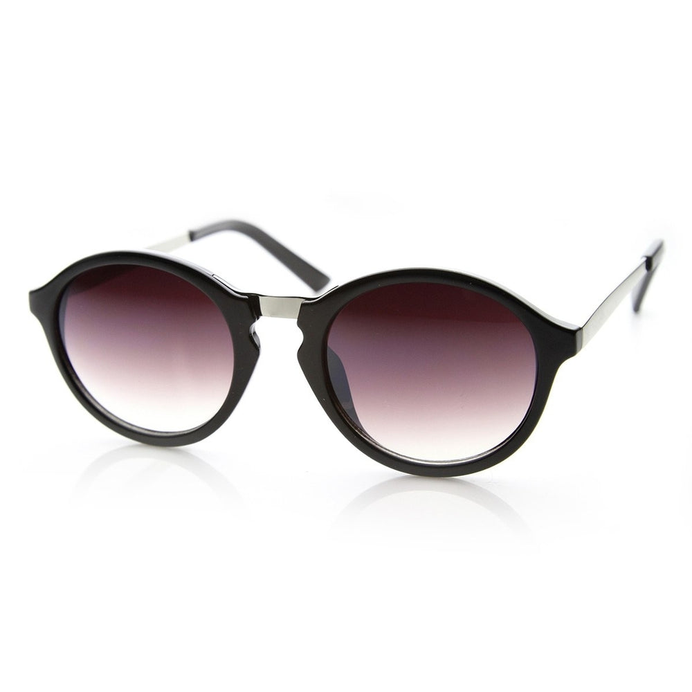 Round Funky Fashion Retro Sunglass w/ Metal Arms Image 2