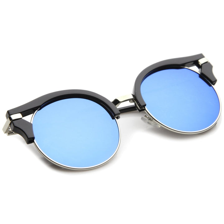 Round Half-Frame Cutout Color Mirror Cat Eye Sunglasses 56mm UV400 Lens Image 4