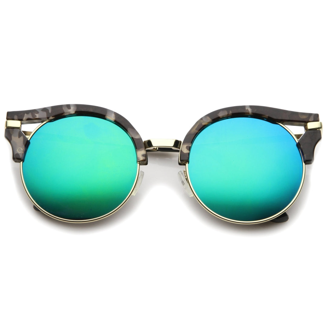 Round Half-Frame Cutout Color Mirror Cat Eye Sunglasses 56mm UV400 Lens Image 6