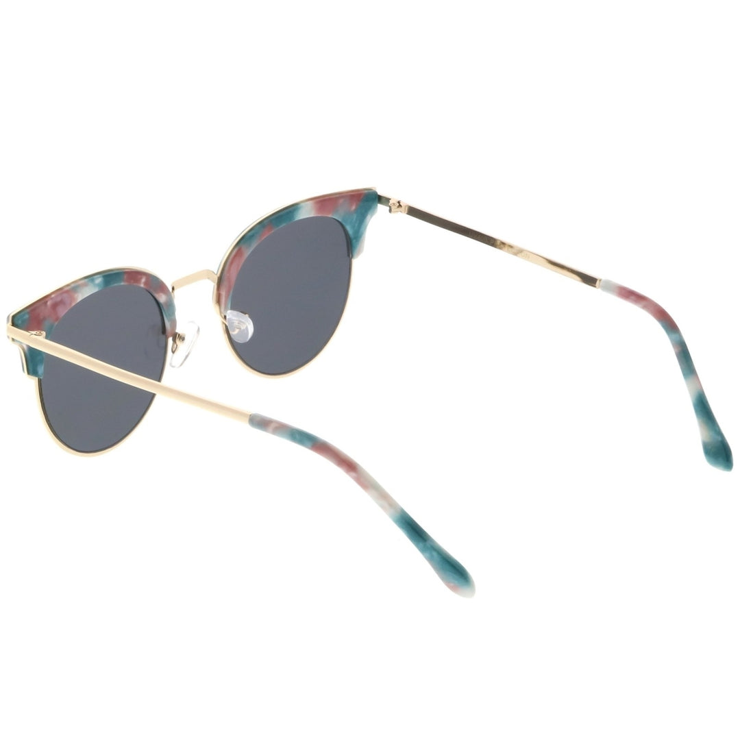 Semi Rimless Marble Print Round Cat Eye Sunglasses With Flat Lens 48mm Image 4