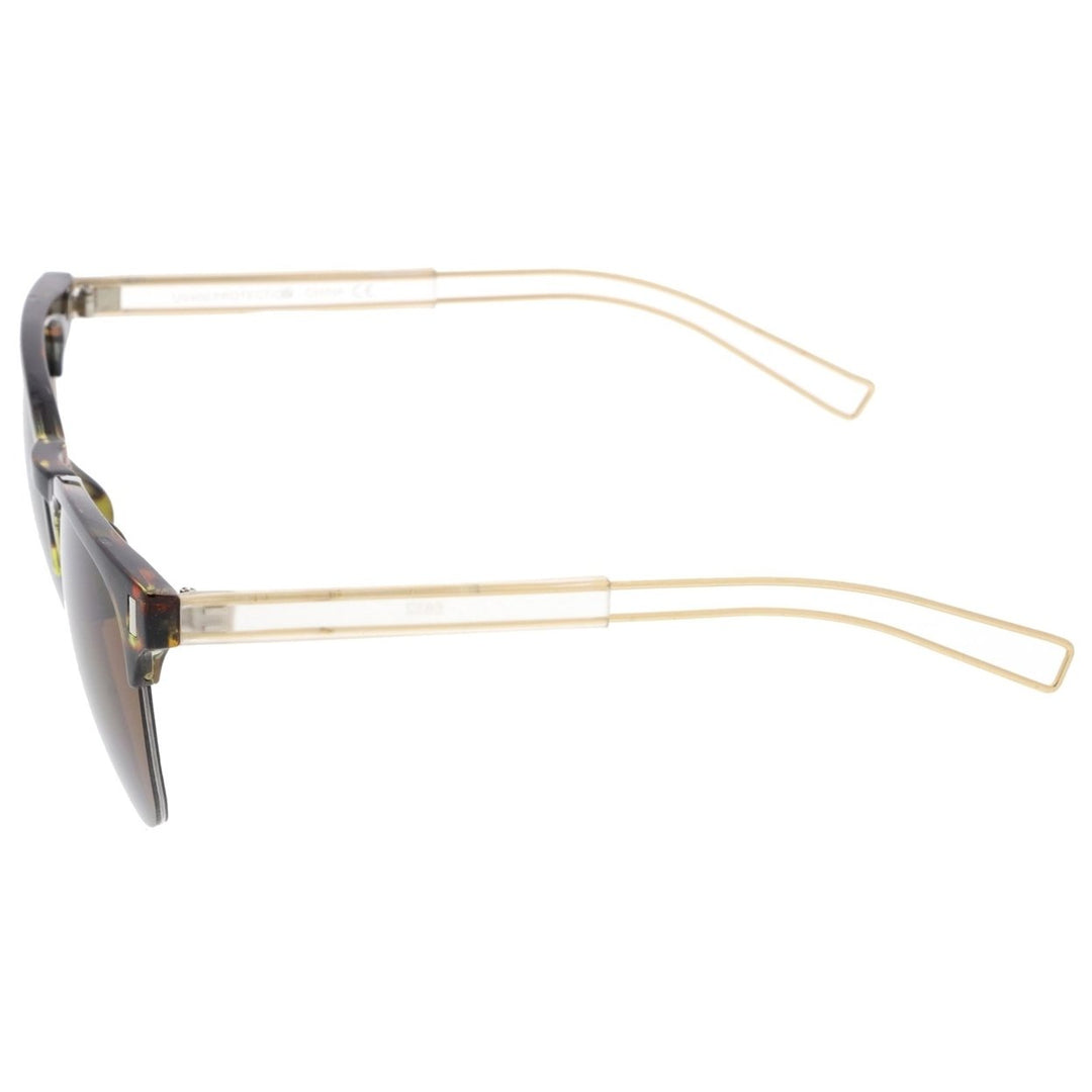 Semi Rimless Horn Rimmed Sunglasses 56mm Square Lens Wire Hook Temples Image 3