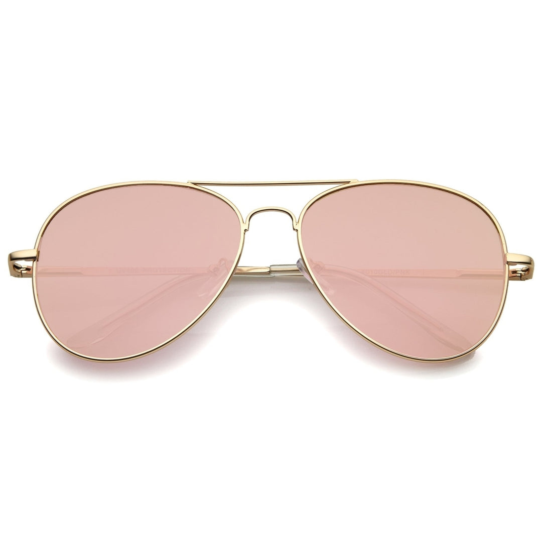 Small Matte Metal Rose Gold Pink Mirror Flat Lens Aviator Sunglasses 56mm Image 1