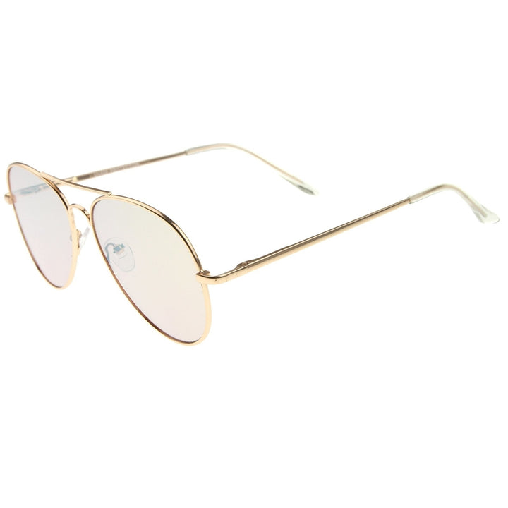 Small Matte Metal Rose Gold Pink Mirror Flat Lens Aviator Sunglasses 56mm Image 3