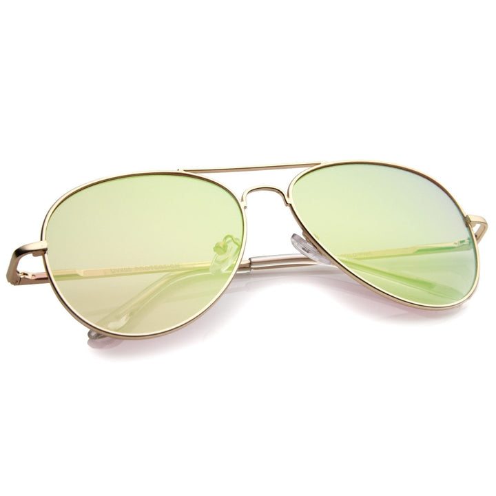 Small Matte Metal Rose Gold Pink Mirror Flat Lens Aviator Sunglasses 56mm Image 4